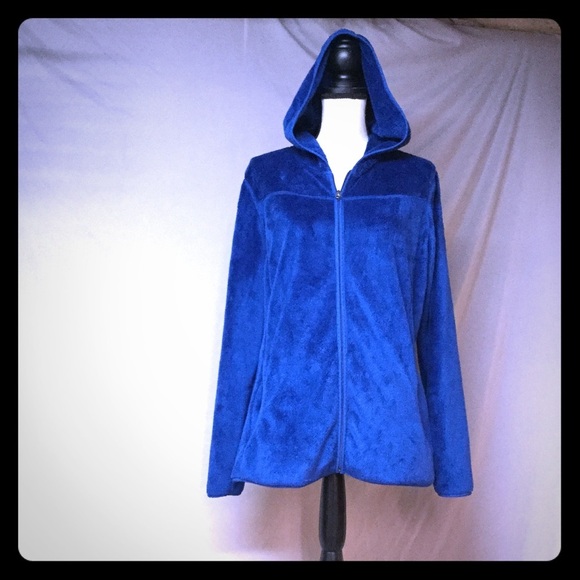 Eddie Bauer Jackets & Blazers - Eddie Bauer Blue Hooded Fuzzy Fleece Jacket